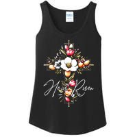 He Is Risen Jesus Christian Happy Easter Floral Cross Ladies Essential Tank