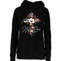 He Is Risen Jesus Christian Happy Easter Floral Cross Womens Funnel Neck Pullover Hood