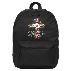 He Is Risen Jesus Christian Happy Easter Floral Cross 16 in Basic Backpack