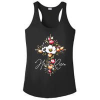 He Is Risen Jesus Christian Happy Easter Floral Cross Ladies PosiCharge Competitor Racerback Tank