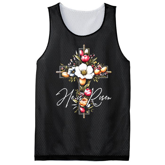 He Is Risen Jesus Christian Happy Easter Floral Cross Mesh Reversible Basketball Jersey Tank