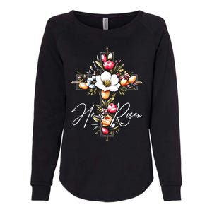 He Is Risen Jesus Christian Happy Easter Floral Cross Womens California Wash Sweatshirt