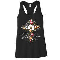 He Is Risen Jesus Christian Happy Easter Floral Cross Women's Racerback Tank