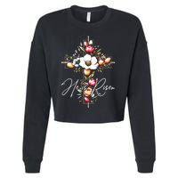 He Is Risen Jesus Christian Happy Easter Floral Cross Cropped Pullover Crew