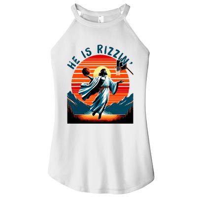 He Is Rizzin Basketball Jesus Retro Easter Christian Women’s Perfect Tri Rocker Tank