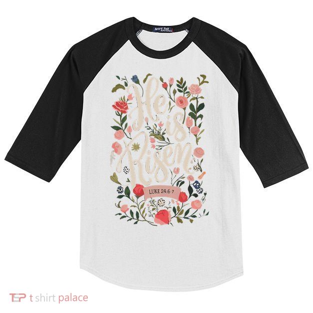 He Is Risen Happy Easter Spring Jesus Christian Wildflower Sweatshirt Kids Colorblock Raglan Jersey
