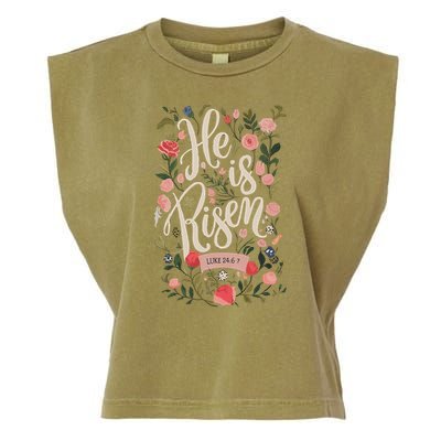 He Is Risen Happy Easter Spring Jesus Christian Wildflower Sweatshirt Garment-Dyed Women's Muscle Tee