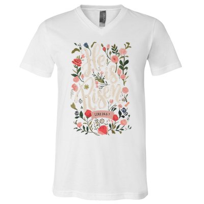 He Is Risen Happy Easter Spring Jesus Christian Wildflower Sweatshirt V-Neck T-Shirt