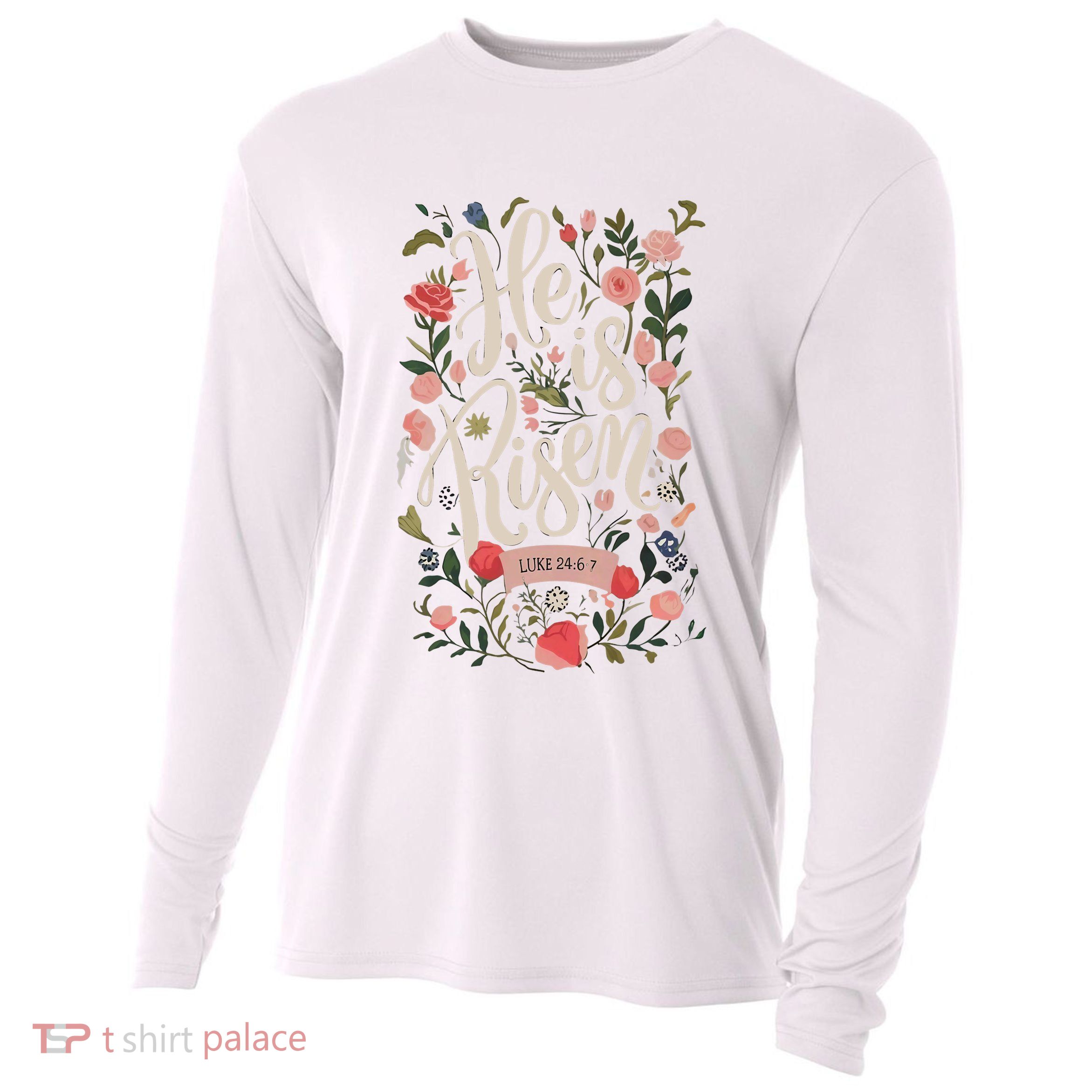 He Is Risen Happy Easter Spring Jesus Christian Wildflower Sweatshirt Cooling Performance Long Sleeve Crew