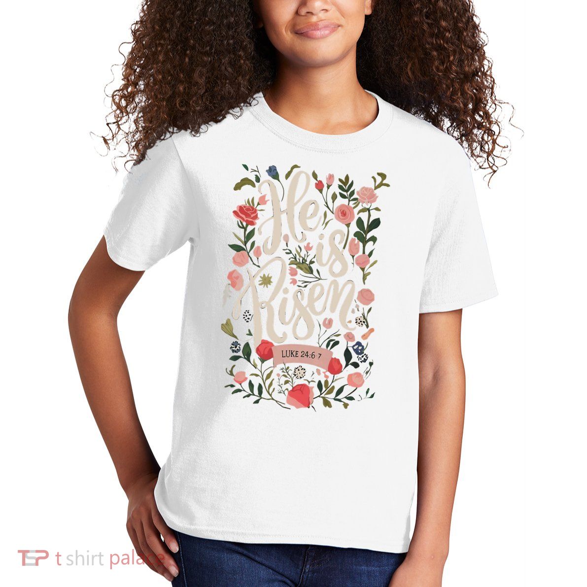 He Is Risen Happy Easter Spring Jesus Christian Wildflower Sweatshirt Kids T-Shirt