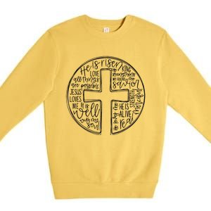 He Is Risen Cross Jesus Religious Easter Day Christians Premium Crewneck Sweatshirt