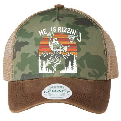 He Is Rizzin Easter Jesus Christian Basketball Legacy Tie Dye Trucker Hat