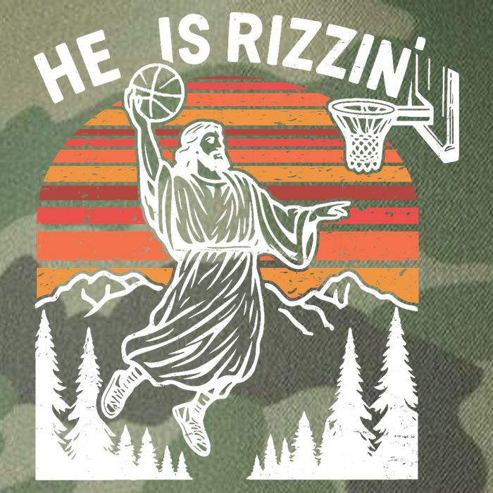 He Is Rizzin Easter Jesus Christian Basketball Legacy Tie Dye Trucker Hat