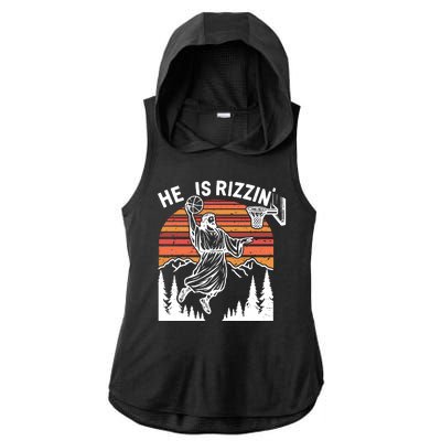 He Is Rizzin Easter Jesus Christian Basketball Ladies PosiCharge Tri-Blend Wicking Draft Hoodie Tank