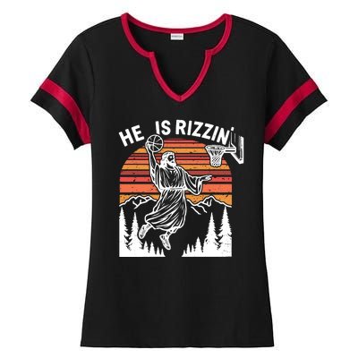 He Is Rizzin Easter Jesus Christian Basketball Ladies Halftime Notch Neck Tee