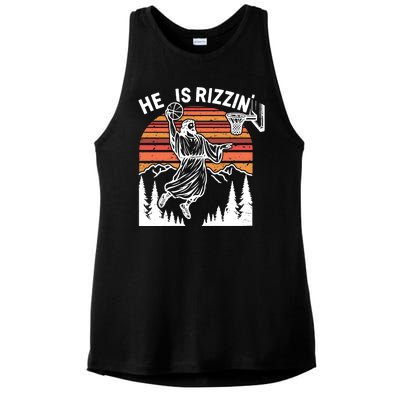 He Is Rizzin Easter Jesus Christian Basketball Ladies PosiCharge Tri-Blend Wicking Tank