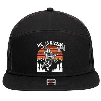 He Is Rizzin Easter Jesus Christian Basketball 7 Panel Mesh Trucker Snapback Hat