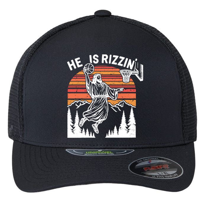 He Is Rizzin Easter Jesus Christian Basketball Flexfit Unipanel Trucker Cap