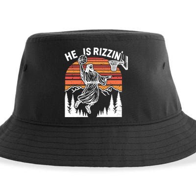 He Is Rizzin Easter Jesus Christian Basketball Sustainable Bucket Hat