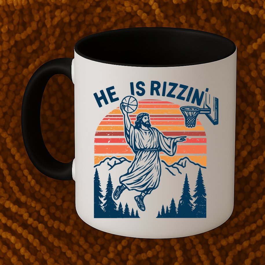 He Is Rizzin Easter Jesus Christian Basketball Mug