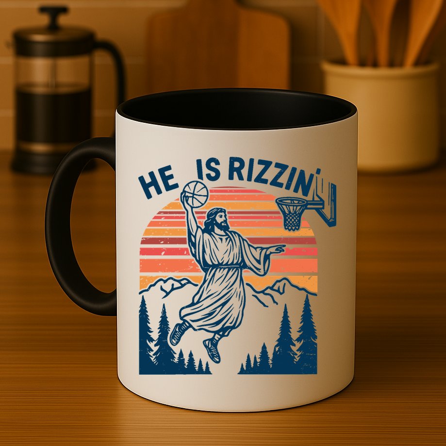He Is Rizzin Easter Jesus Christian Basketball Mug