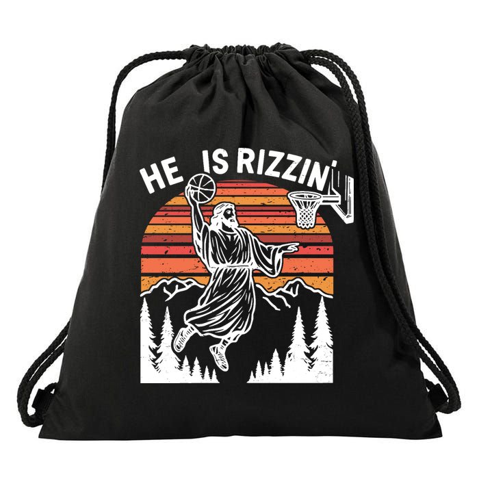 He Is Rizzin Easter Jesus Christian Basketball Drawstring Bag