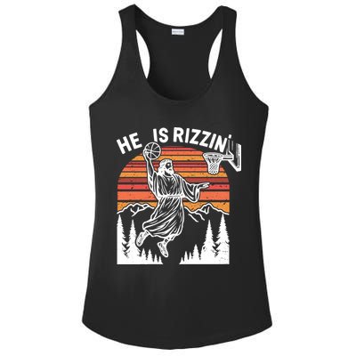 He Is Rizzin Easter Jesus Christian Basketball Ladies PosiCharge Competitor Racerback Tank