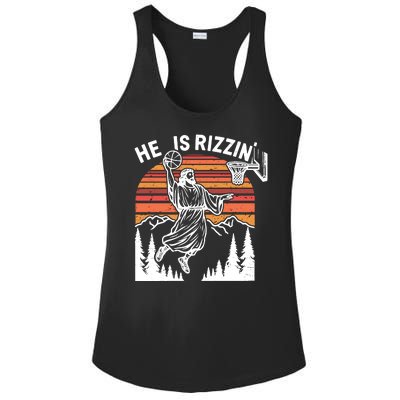 He Is Rizzin Easter Jesus Christian Basketball Ladies PosiCharge Competitor Racerback Tank