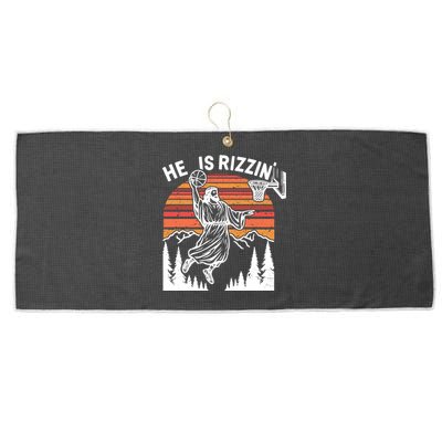 He Is Rizzin Easter Jesus Christian Basketball Large Microfiber Waffle Golf Towel