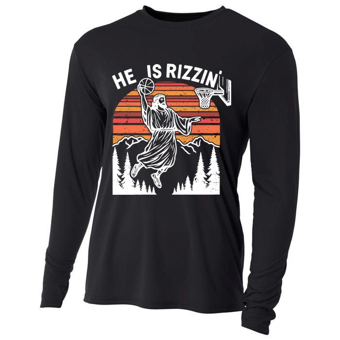 He Is Rizzin Easter Jesus Christian Basketball Cooling Performance Long Sleeve Crew