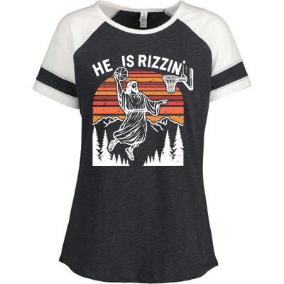 He Is Rizzin Easter Jesus Christian Basketball Enza Ladies Jersey Colorblock Tee