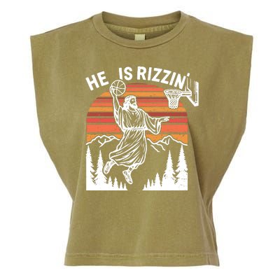 He Is Rizzin Easter Jesus Christian Basketball Garment-Dyed Women's Muscle Tee