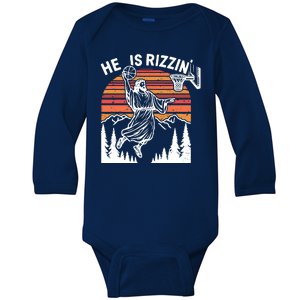 He Is Rizzin Easter Jesus Christian Basketball Baby Long Sleeve Bodysuit