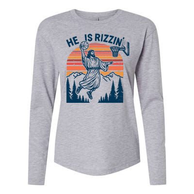 He Is Rizzin Easter Jesus Christian Basketball Womens Cotton Relaxed Long Sleeve T-Shirt