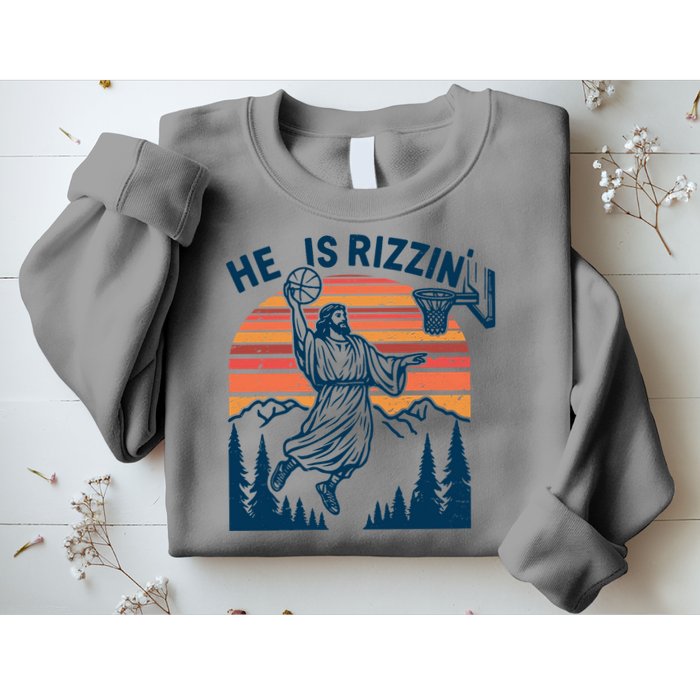 He Is Rizzin Easter Jesus Christian Basketball Sweatshirt
