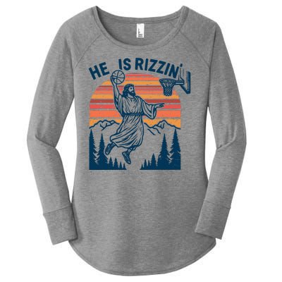 He Is Rizzin Easter Jesus Christian Basketball Women's Perfect Tri Tunic Long Sleeve Shirt