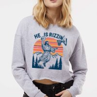 He Is Rizzin Easter Jesus Christian Basketball Cropped Pullover Crew