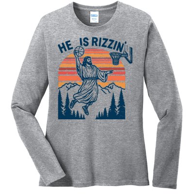 He Is Rizzin Easter Jesus Christian Basketball Ladies Long Sleeve Shirt