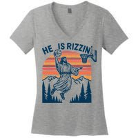 He Is Rizzin Easter Jesus Christian Basketball Women's V-Neck T-Shirt