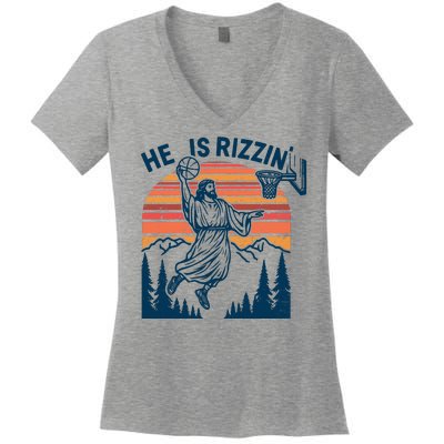 He Is Rizzin Easter Jesus Christian Basketball Women's V-Neck T-Shirt