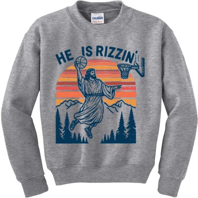 He Is Rizzin Easter Jesus Christian Basketball Kids Sweatshirt