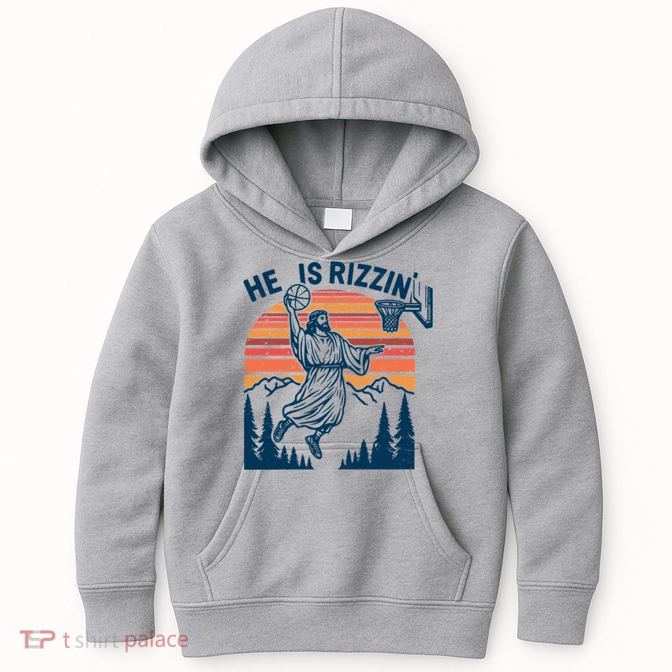 He Is Rizzin Easter Jesus Christian Basketball Kids Hoodie