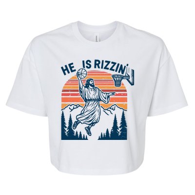 He Is Rizzin Easter Jesus Christian Basketball Bella+Canvas Jersey Crop Tee