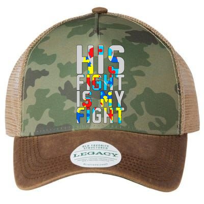 His Fight Is My Fight Autism Awareness Ribbon Legacy Tie Dye Trucker Hat