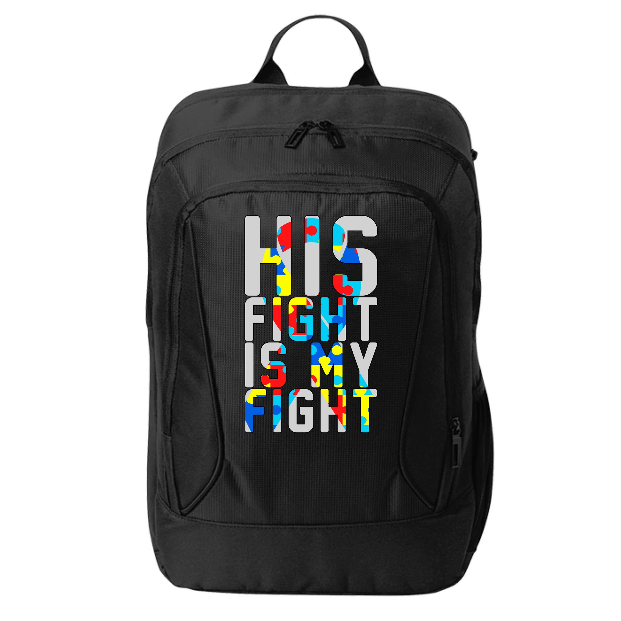 His Fight Is My Fight Autism Awareness Ribbon City Backpack