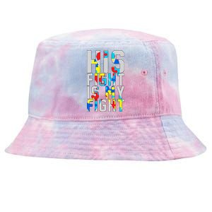 His Fight Is My Fight Autism Awareness Ribbon Tie-Dyed Bucket Hat