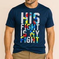 His Fight Is My Fight Autism Awareness Ribbon Cooling Performance Crew T-Shirt