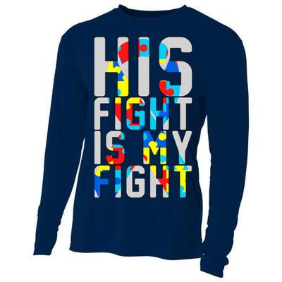 His Fight Is My Fight Autism Awareness Ribbon Cooling Performance Long Sleeve Crew