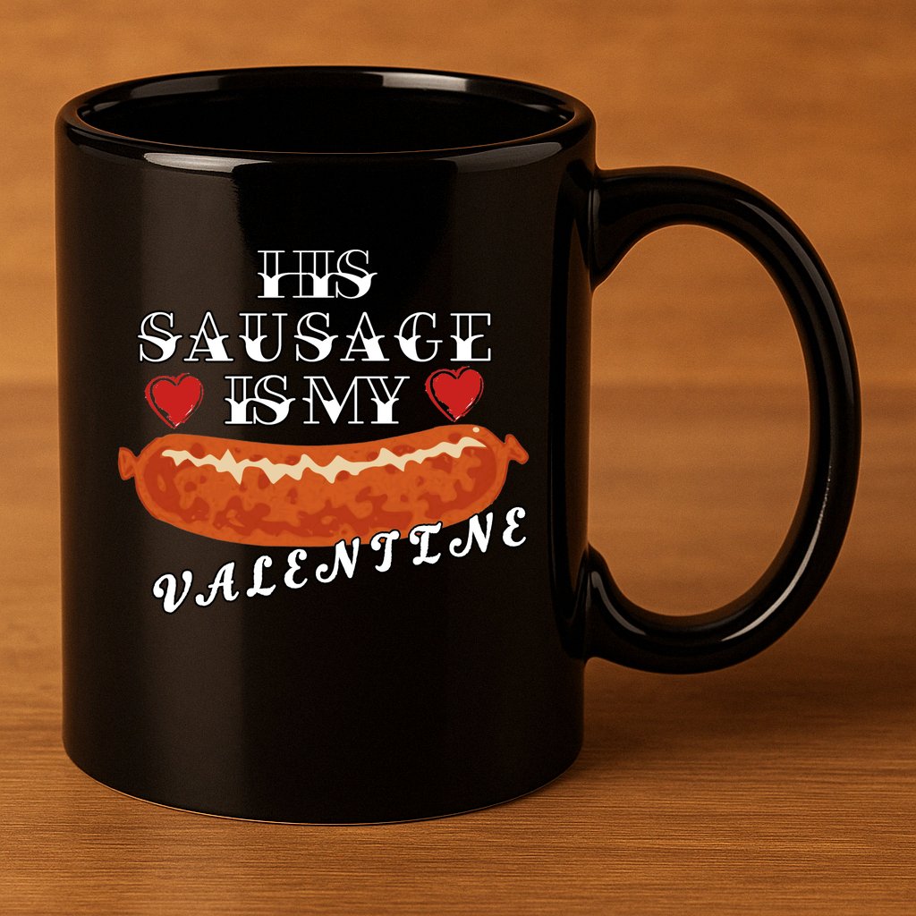 HIs Sausage Is My Valentine Dirty Offensive  11oz C Handle Ceramic Mug