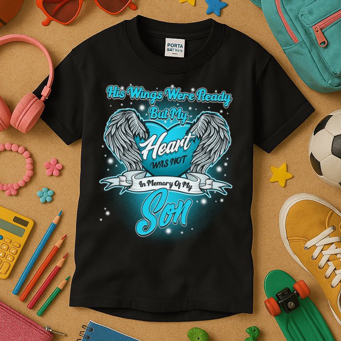 His Wings Were Ready But My Heart Was Not In Memory of My Son Kids T-Shirt